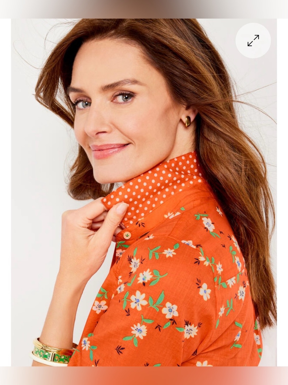 TALBOTS Women’s Cotton Orange Floral Lively Ditsy BD LS Top Shirt Size M - Picture 2 of 16